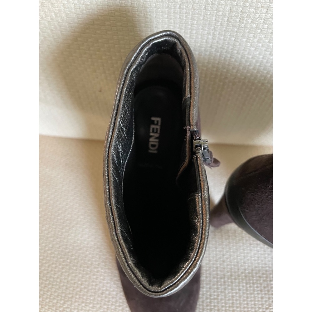FENDI Brown Suede Metallic Trim Bootie Shoes Size 38 - Picture 9 of 13